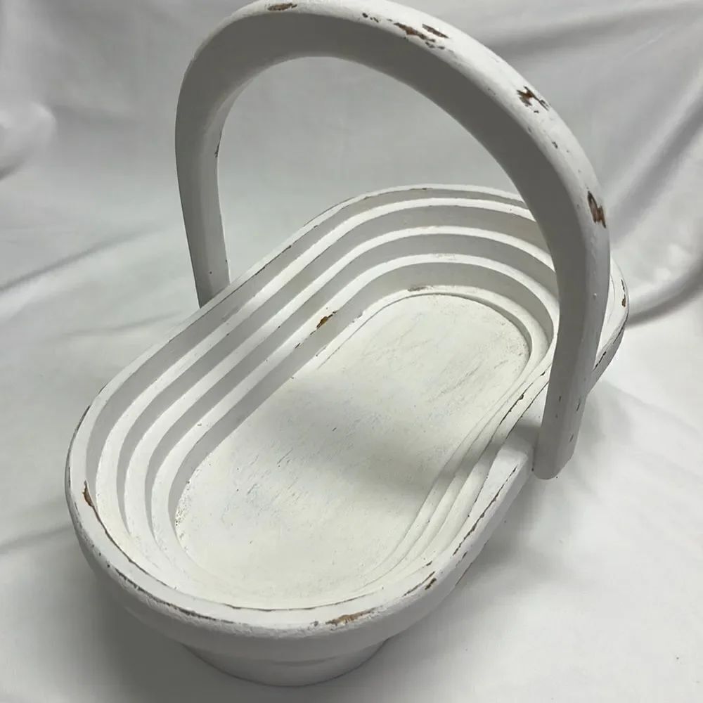 Oval Shaped Upcycled Alabaster Oak Wood Decor Basket Bowl Organizer